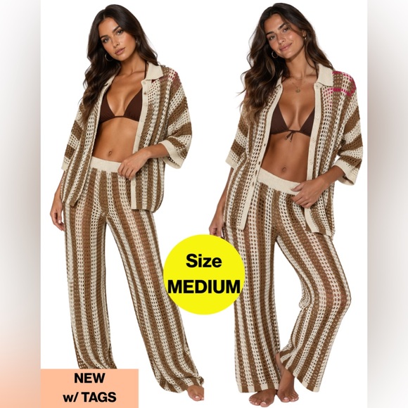La Vie Other - NEW w TAGS 🏷️ La Vie Crochet 2-Piece Pants & Button-Up Set (Women’s Size Medium)